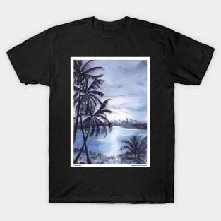 Blue Sunset On The Beach Nature Landscape Novelty Gift T-Shirt